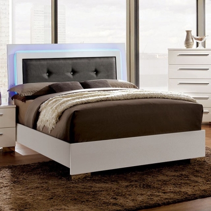Furniture of America Clementine Contemporary Leatherette Solid with Wood Veneer Glossy White Bed Model CM7201
