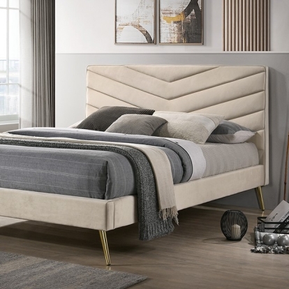 Furniture of America Vivar Mid-Century Modern Flannelette Beige Bed Model CM7220BG-Full Bed