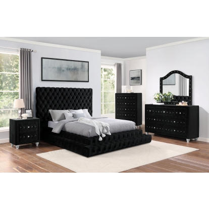 Stefania Black 5 Piece Queen Bedroom Set with Chest Model CM7227BK-Q-5PC-CHEST by Furniture of America