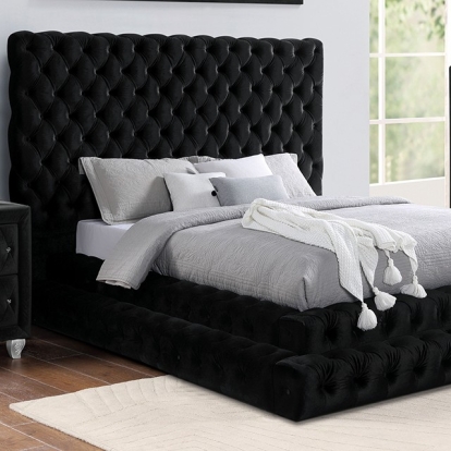 Furniture of America Stefania Glam Flannelette Black Bed Model CM7227BK-Queen Bed
