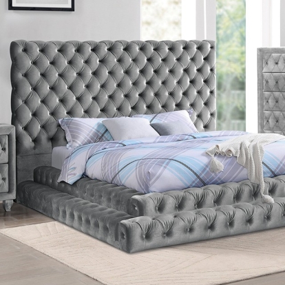 Furniture of America Stefania Glam Flannelette Gray Bed Model CM7227GY-Queen Bed