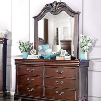 Furniture of America Mandura Traditional Solid with Wood Veneer Cherry Dresser Model CM7260D