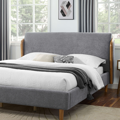 Furniture of America Ulstein Mid-Century Modern Fabric Solid with Wood Gray-Light Oak Bed Model CM7266GY-Full Bed