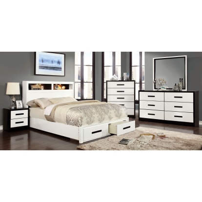 Rutger White/Black 5 Piece Queen Bedroom Set with Chest Model CM7298Q-5PC-CHEST by Furniture of America