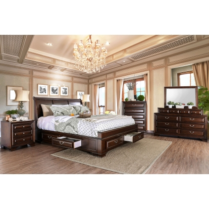 Brandt Brown Cherry 5 Piece Queen Bedroom Set with Chest Model CM7302CH-Q-5PC-CHEST by Furniture of America