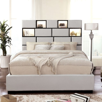 Furniture of America Gemma Contemporary Linen-Like Solid with Wood Beige-Black Bed Model CM7303