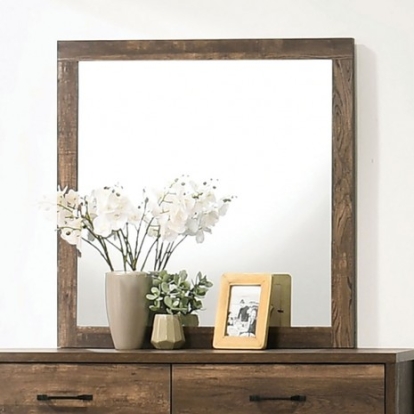Furniture of America Duckworth Contemporary Solid with Wood Paper Veneer Light Walnut Mirror Model CM7319WN-M