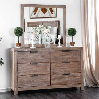 Furniture of America Wynton Rustic Solid with Wood Veneer Weathered Light Oak Dresser Model CM7360D