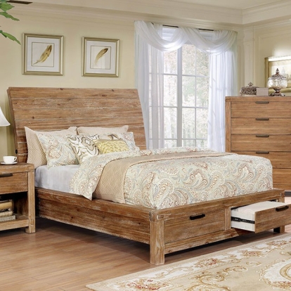 Furniture of America Dion Rustic Solid with Wood Veneer Weathered Light Oak Bed Model CM7361