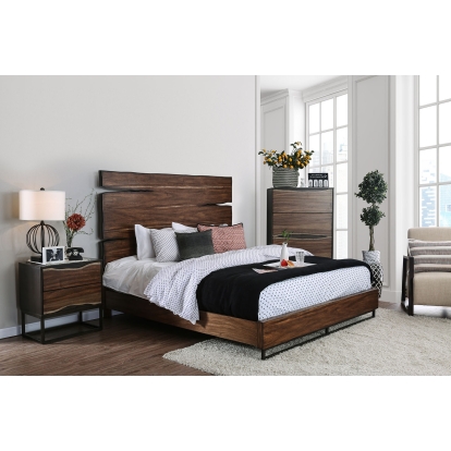 Fulton Dark Oak/Dark Walnut 5 Piece Queen Bedroom Set with 2 Night Stands Model CM7363Q-5PC-2NS by Furniture of America