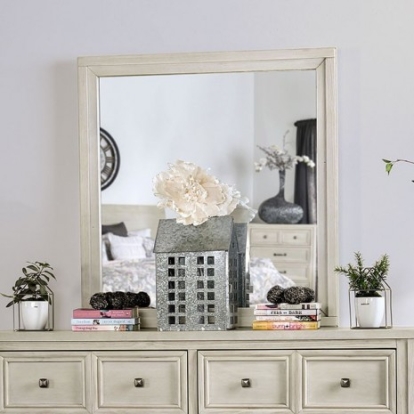 Furniture of America Tywyn Transitional Solid with Wood Antique White Mirror Model CM7365WH-M