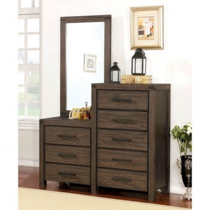 Furniture of America Rexburg Rustic Solid with Wood Veneer Wire-Brushed Rustic Brown 8-Drawer Dresser Mirror Model CM7382CM
