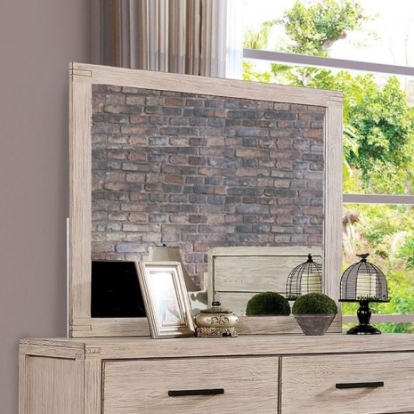 Furniture of America Strasburg Rustic Solid with Wood Veneer Wire-Brushed White Mirror Model CM7382WH-M