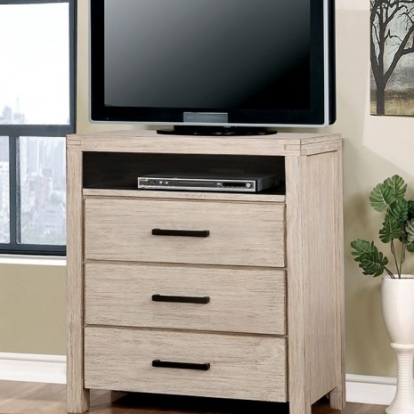 Furniture of America Strasburg Rustic Solid with Wood Veneer Wire-Brushed White Media Chest Model CM7382WH-TV
