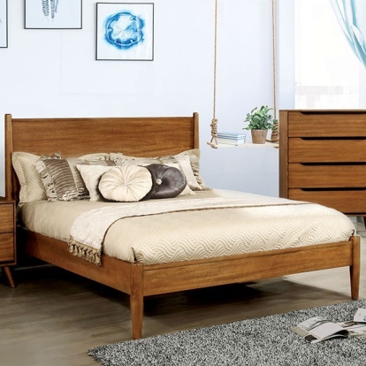 Furniture of America Lennart Mid-Century Modern Solid with Wood Veneer Oak Bed Model CM7386A-Full Bed
