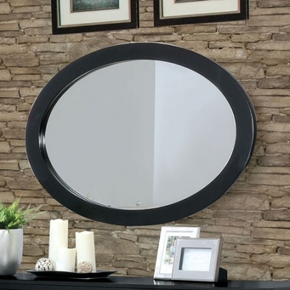 Furniture of America Lennart Mid-Century Modern Solid with Wood Veneer Black Oval Mirror Model CM7386BK-MO