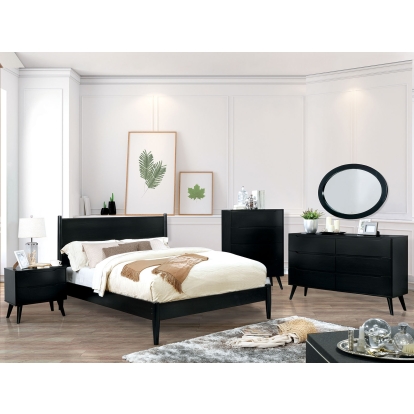 Lennart Black 5 Piece Queen Bedroom Set with Oval Mirror with Chest Model CM7386BK-Q-5PC-C-MO by Furniture of America