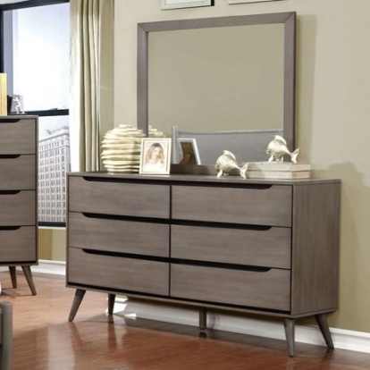 Furniture of America Lennart Mid-Century Modern Solid with Wood Veneer Gray Dresser Model CM7386GY-D