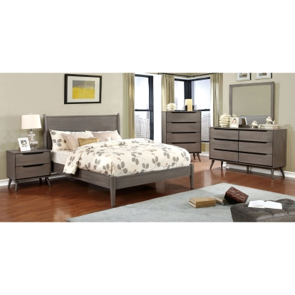 Lennart Gray 5 Piece Queen Bedroom Set with 2 Night Stands with Oval Mirror Model CM7386GY-Q-5PC-2N-MO by Furniture of America