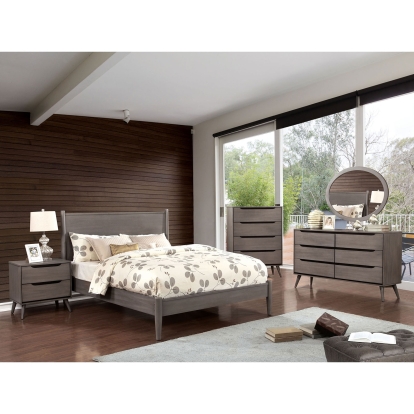 Lennart Gray 4 Piece Twin Bedroom Set with Oval Mirror Model CM7386GY-T-4PC-MO by Furniture of America