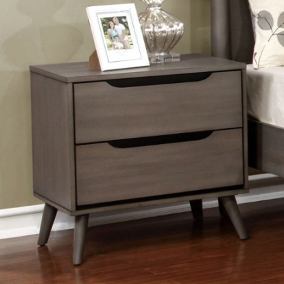 Furniture of America Lennart Mid-Century Modern Solid with Wood Veneer Gray Night Stand Model CM7386GY-N