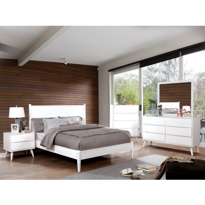 Lennart White 5 Piece Queen Bedroom Set with 2 Night Stands with Oval Mirror Model CM7386WH-Q-5PC-2N-MO by Furniture of America