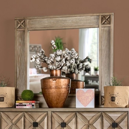 Furniture of America Markos Transitional Solid with Wood Veneer Weathered Light Oak Mirror Model CM7393M