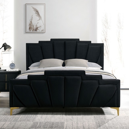 Furniture of America Florizel Glam Flannelette Steel Black-Gold Bed Model CM7411BK-Queen Bed