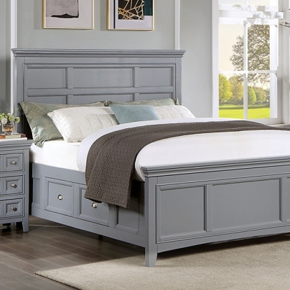 Furniture of America Castlile Transitional Solid with Wood Gray Bed Model CM7413GY-Full Bed
