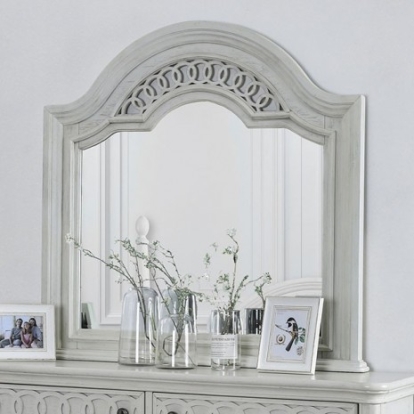 Furniture of America Fantasia Transitional Solid with Wood Veneer Antique White Mirror Model CM7427M