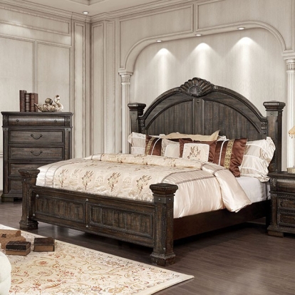 Furniture of America Genevieve Transitional Solid with Wood Veneer Distressed Walnut Bed Model CM7428