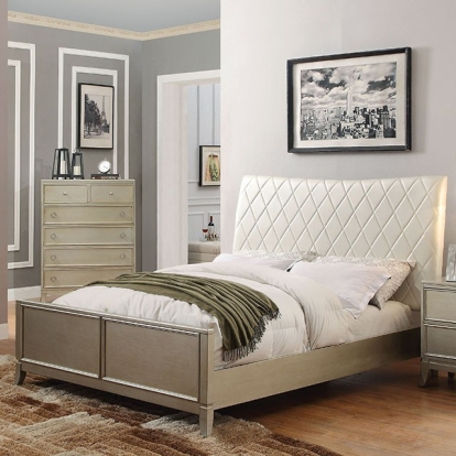 Furniture of America Enid Transitional Solid with Wood Veneer Silver Bed Model CM7430-EK-BED