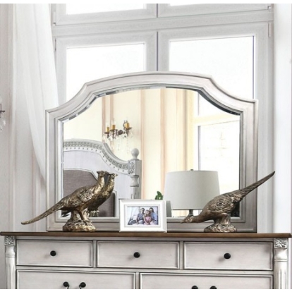 Furniture of America Hesperia Transitional Fabric Solid with Wood Veneer Antique White Mirror Model CM7441M