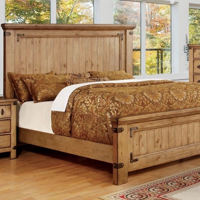 Furniture of America Pioneer Cottage Solid with Wood Veneer Weathered Elm Bed Model CM7449-Queen Bed