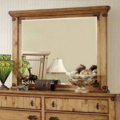 Furniture of America Pioneer Cottage Solid with Wood Veneer Weathered Elm Mirror Model CM7449M