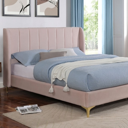 Furniture of America Pearl Contemporary Metal Velvet-Like Light Pink Bed Model CM7459PK-Queen Bed