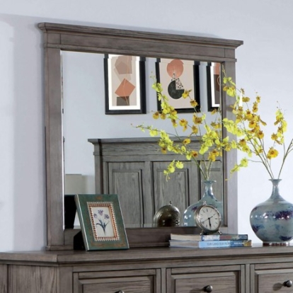 Furniture of America Durango Transitional Solid with Wood Veneer Warm Gray Mirror Model CM7461GY-M