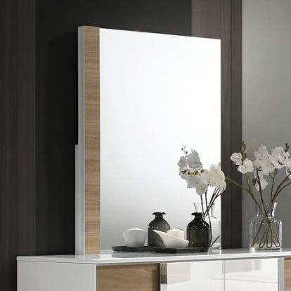 Furniture of America Erlangen Contemporary Metal Solid with Wood White-Natural Mirror Model CM7462WH-M