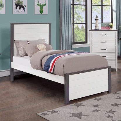 Furniture Of America Priam Contemporary Solid Wood, Others White/Gray Bed | CM7467WH-Twin Bed