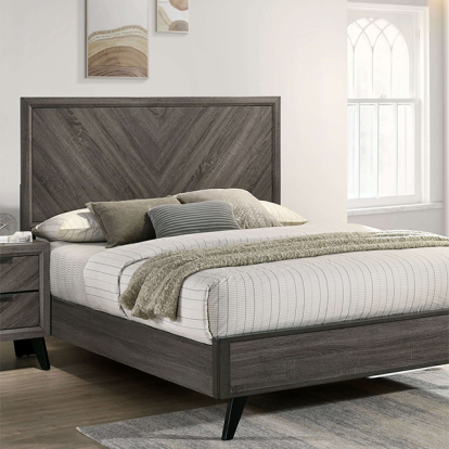 Furniture of America Vagan Contemporary Solid with Wood Paper Veneer Gray Bed Model CM7472GY-EK-BED