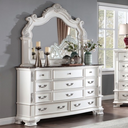 Furniture of America Esparanza Traditional Leatherette Marble Polyresin Solid with Wood Pearl White Dresser Model CM7478WH-D