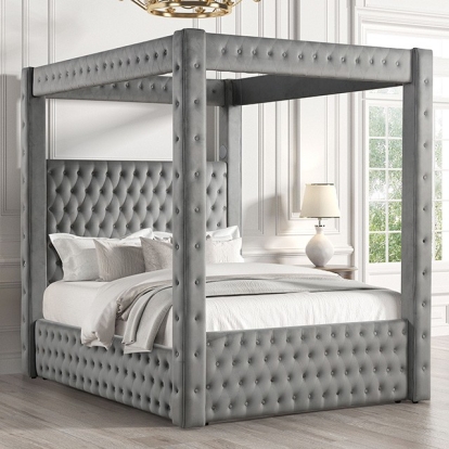 Furniture of America Etherea Transitional Engineered with Wood Flannelette Solid with Wood Gray Bed Model CM7482GY-Queen Bed
