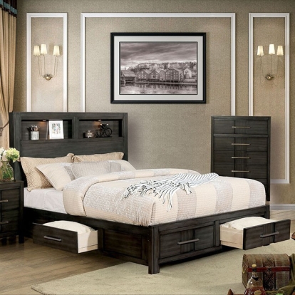 Furniture of America Karla Transitional Solid with Wood Veneer Gray Bed Model CM7500GY