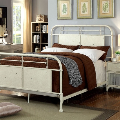 Furniture of America Haldus Industrial Metal Distressed White Bed Model CM7502WH