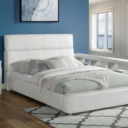 Furniture of America Vodice Contemporary Leatherette Solid with Wood White Bed Model CM7513