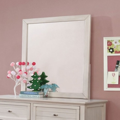 Furniture of America Brogan Transitional Solid with Wood Veneer Antique White Mirror Model CM7517WH-M