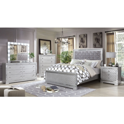 Belleterre Silver 5 Piece Queen Bedroom Set with 2 Night Stands Model CM7518Q-5PC-2NS by Furniture of America