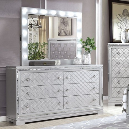 Furniture of America Belleterre Glam Mirror Solid with Wood Veneer Silver Dresser Model CM7518D