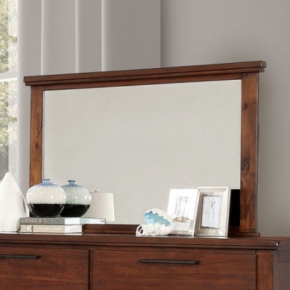 Furniture of America Knighton Transitional Solid with Wood Veneer Brown Cherry Mirror Model CM7528M