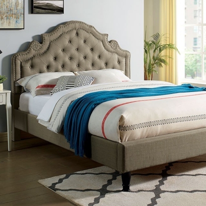 Furniture of America Aubree Transitional Linen-Like with Wood Gray Bed Model CM7537GY-EK-BED